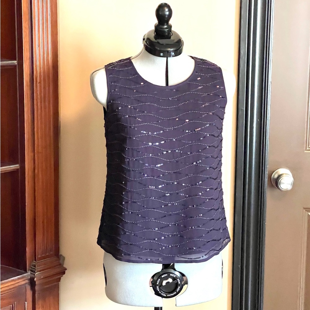 NWT Talbots Purple Sequined Sleeveless Top 0P Evening Wear
